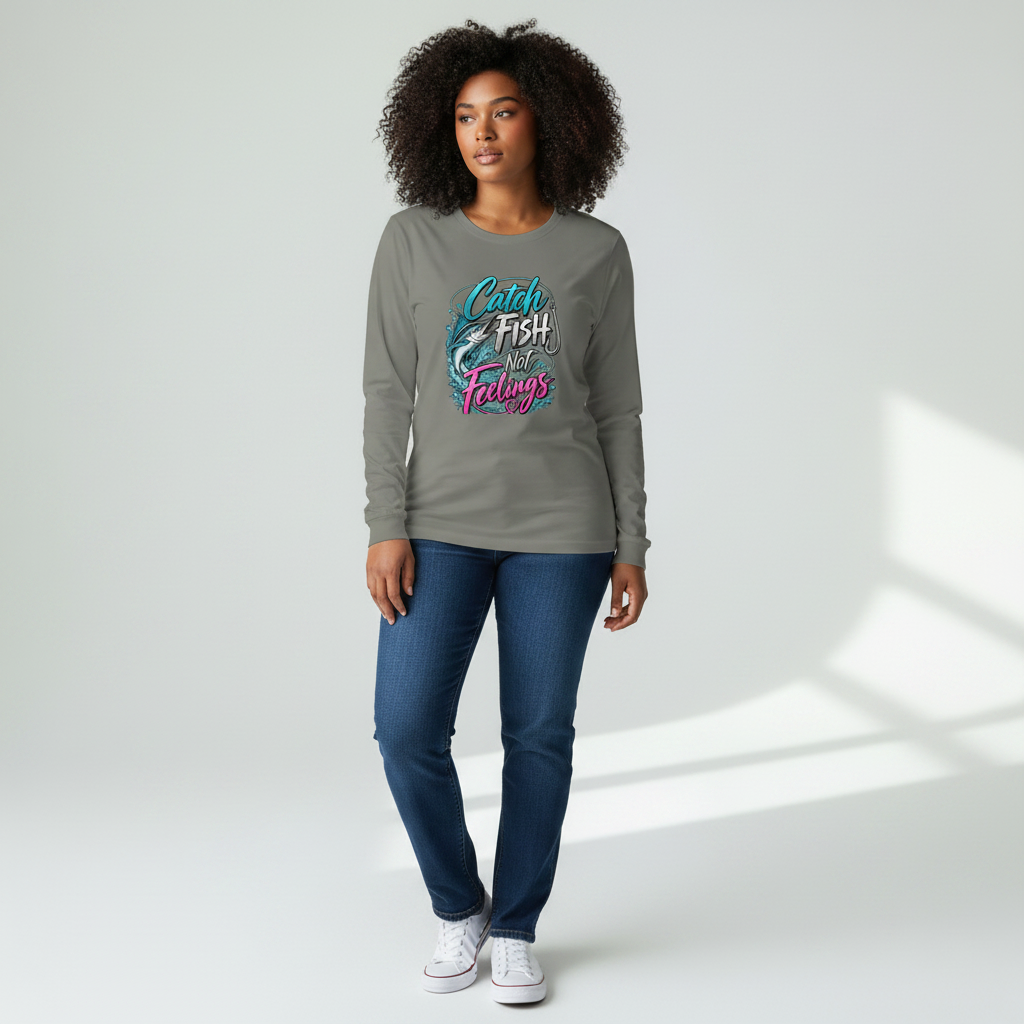Catch Fish Not Feelings Women's Long Sleeve Shirt - UV Sun Protection Fishing Tee