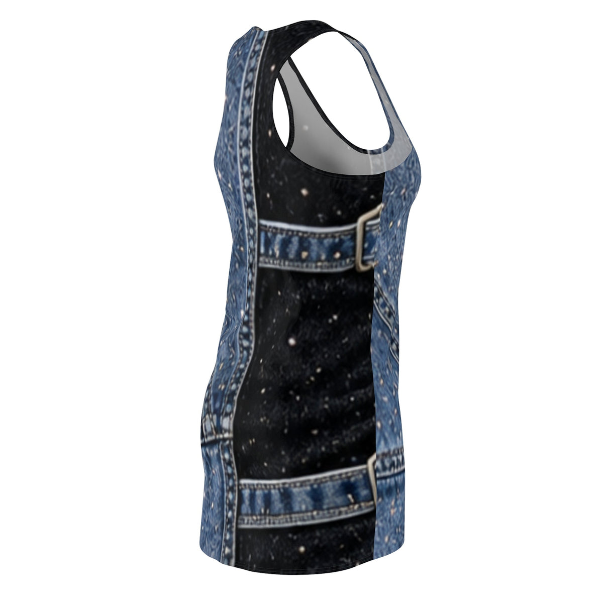 Denim Patchwork Racerback Dress | Blue Jean Print