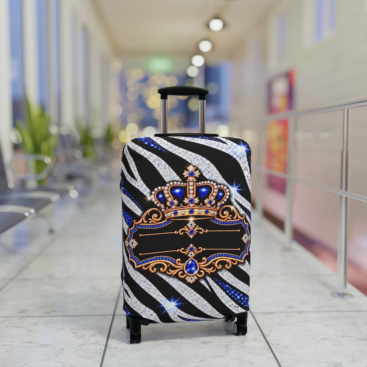 Blue Zebra Print Luggage Cover