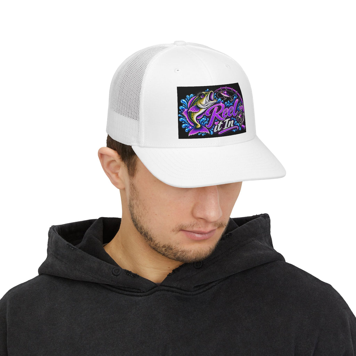 Reel It In fishing trout design Trucker Cap | Snapback mesh hat
