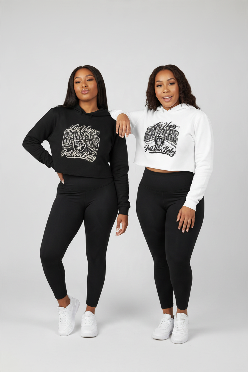 Raiders game day cropped hoodie with graphic team-inspired artwork