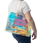 Holographic Beach Tote Bag — “Beach Please” Clear Summer Carryall