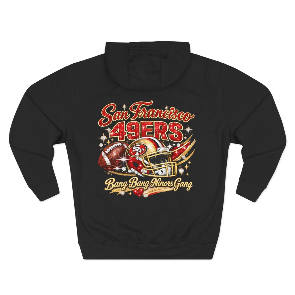 Throw it in the Bag San Francisco 49ers black fleece hoodie featuring a vintage football graphic on the back