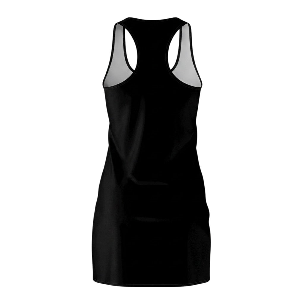 Back view of Throw it in the Bag black racerback dress in lightweight polyester with a sporty athletic silhouette.