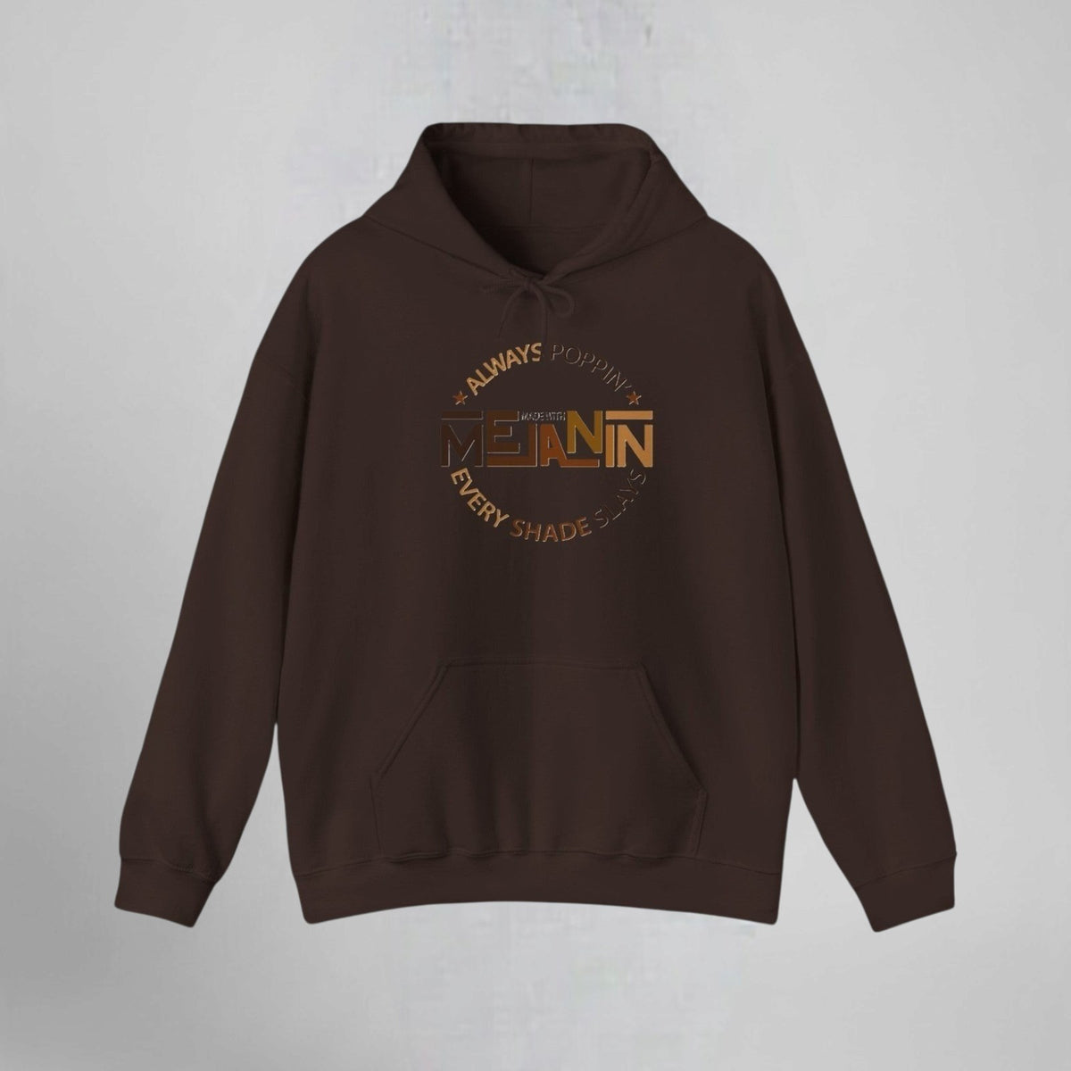 Throw it in the Bag dark brown cotton-blend pullover hoodie with a circular graphic print on the chest