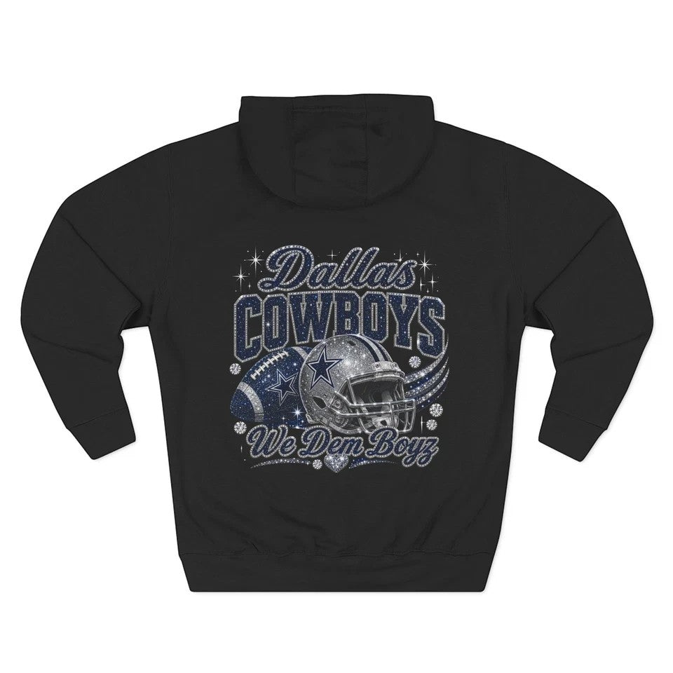 Throw it in the Bag black Dallas Cowboys pullover hoodie featuring a glittery football helmet and team graphics
