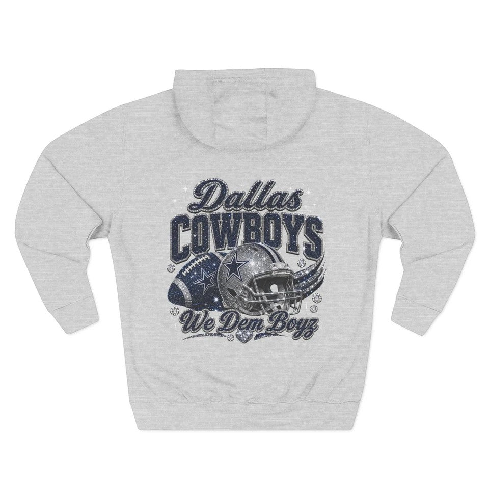 Throw it in the Bag Dallas Cowboys grey pullover hoodie featuring a vintage-style football helmet and team graphics.