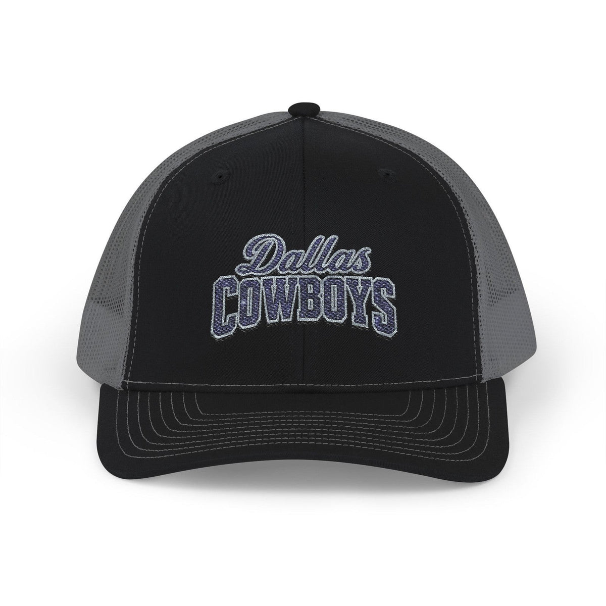Throw it in the Bag Dallas Cowboys trucker cap with black front panel, grey mesh back, and embroidered team logo.