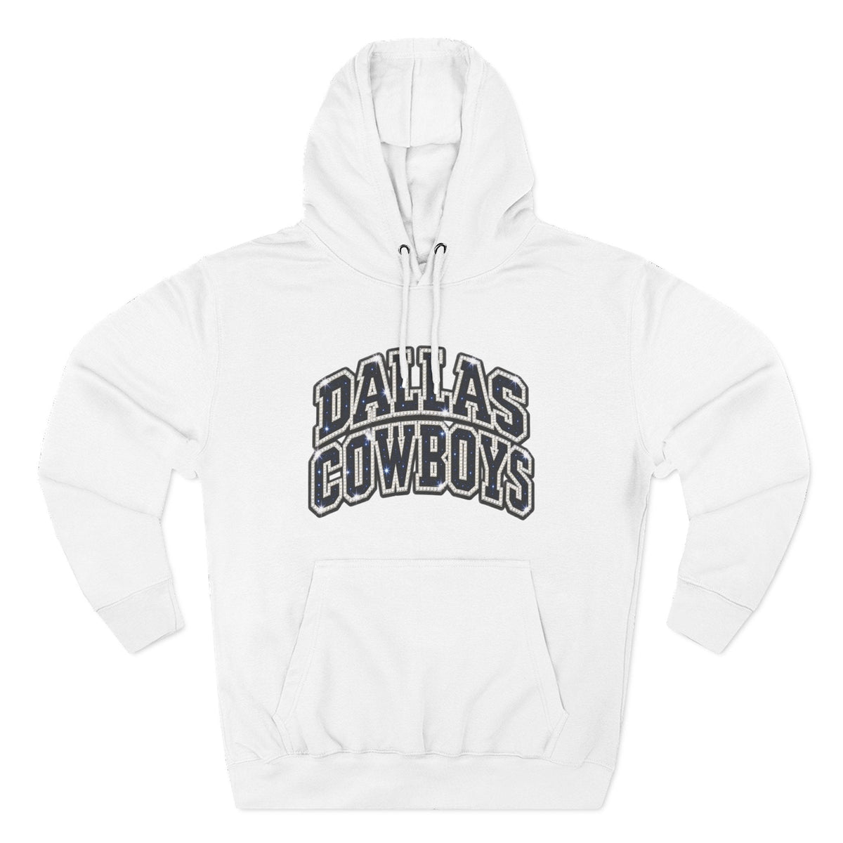 Throw it in the Bag white Dallas Cowboys fleece hoodie with vintage script lettering and a kangaroo pocket.