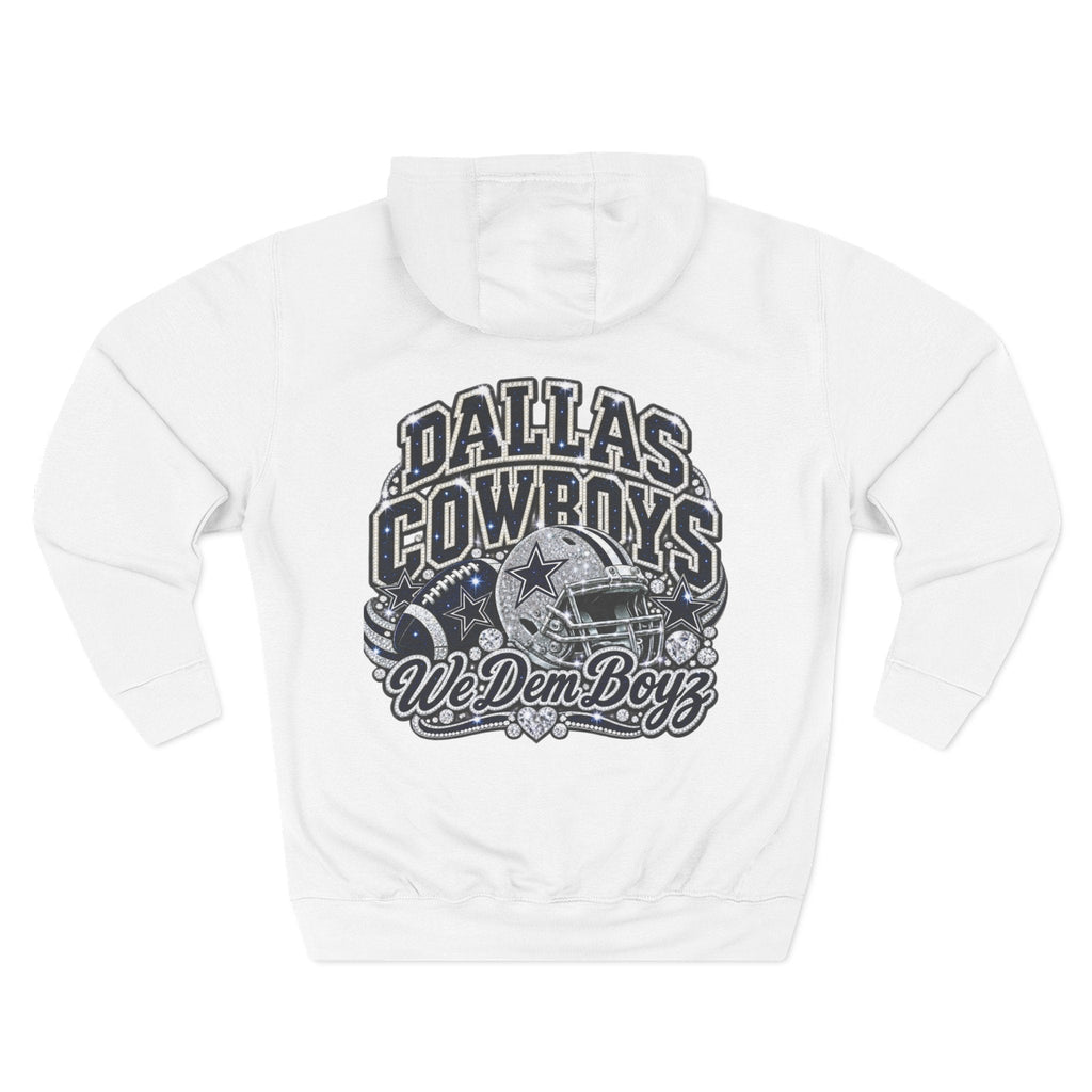 Throw it in the Bag white Dallas Cowboys hoodie featuring a vintage-style graphic with a football helmet on the back.
