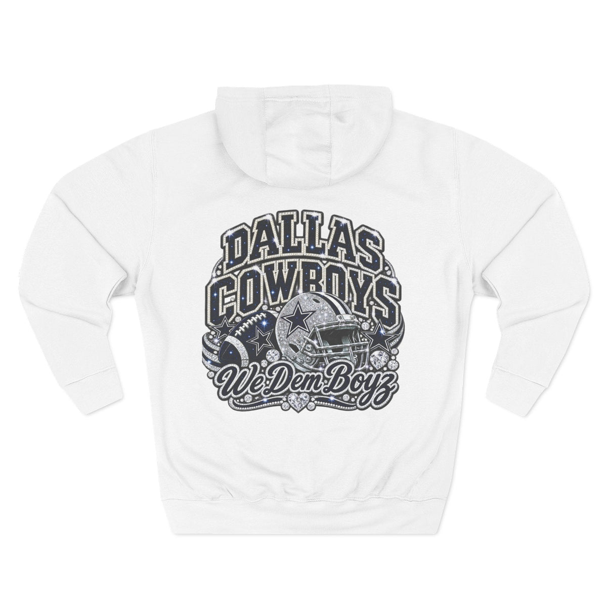 Throw it in the Bag white Dallas Cowboys hoodie featuring a vintage-style graphic with a football helmet on the back.