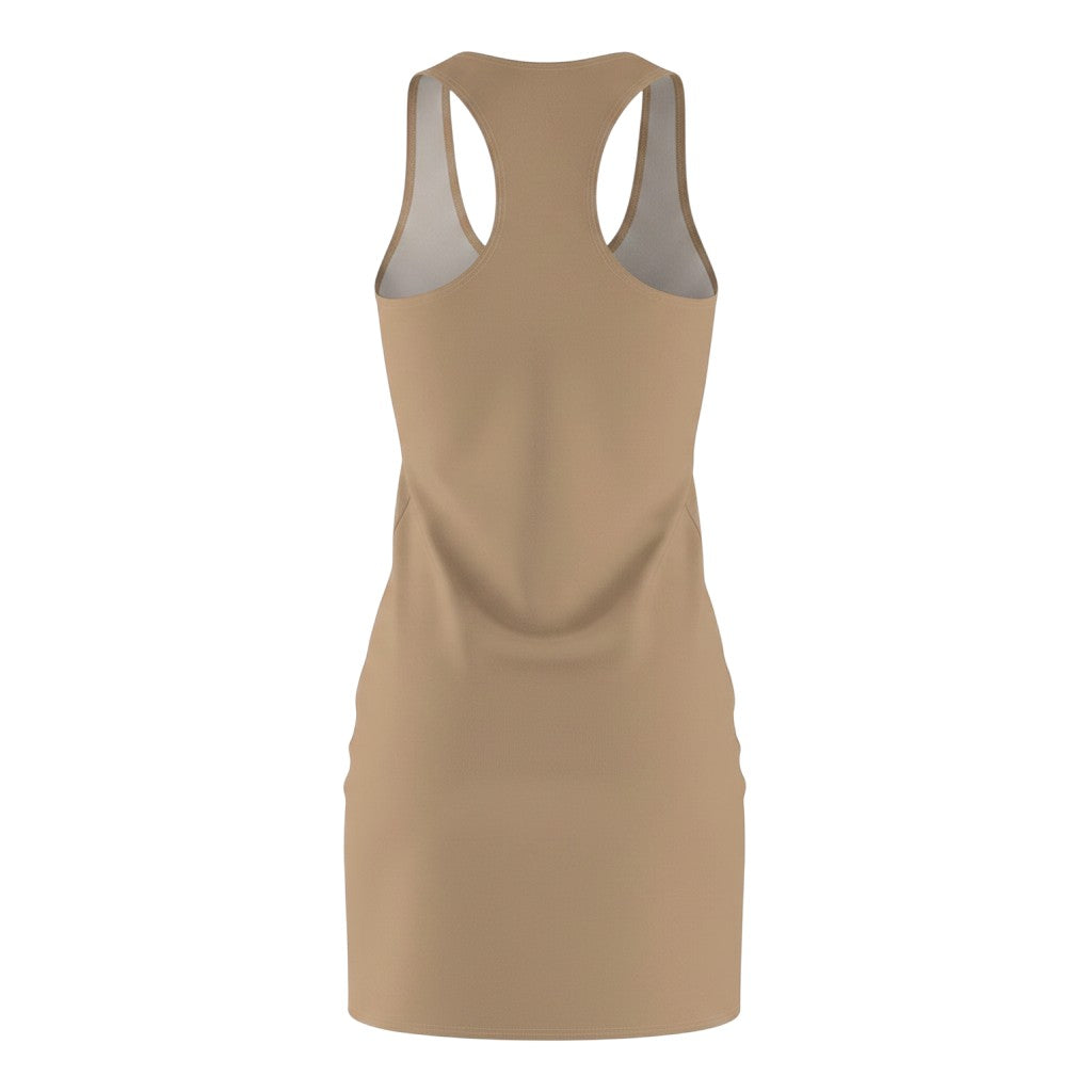 Throw it in the Bag mocha racerback dress in a lightweight polyester fabric, back view showing a sporty silhouette.