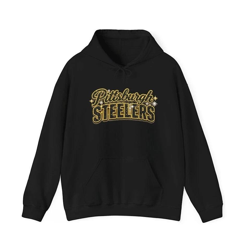 Throw it in the Bag Pittsburgh Steelers black hoodie with gold and white graphic text and star accents