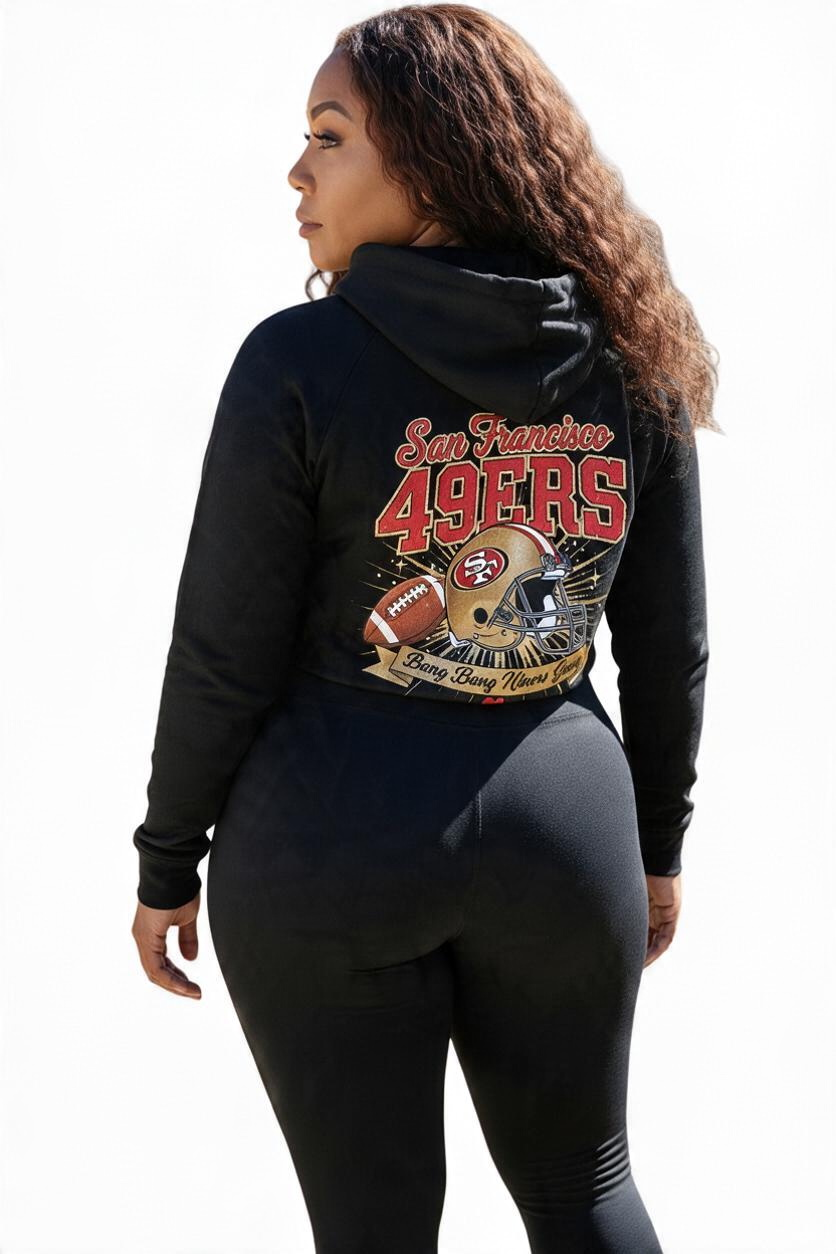 Throw it in the Bag San Francisco 49ers black fleece hoodie with vintage team logo graphic on the back