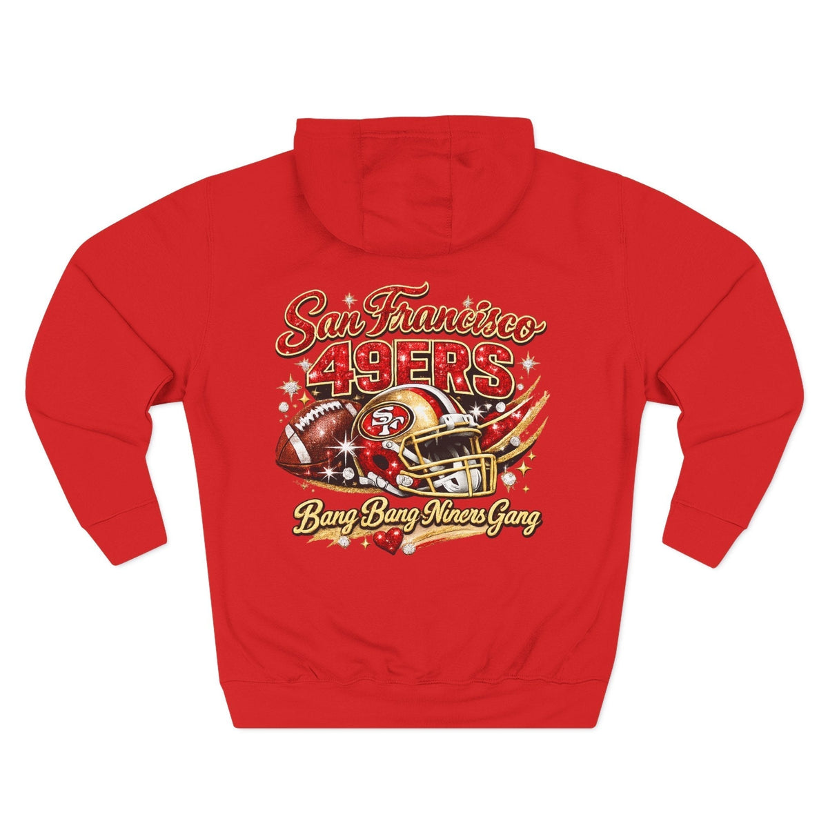 Throw it in the Bag San Francisco 49ers red fleece hoodie with vintage football helmet graphic on the back